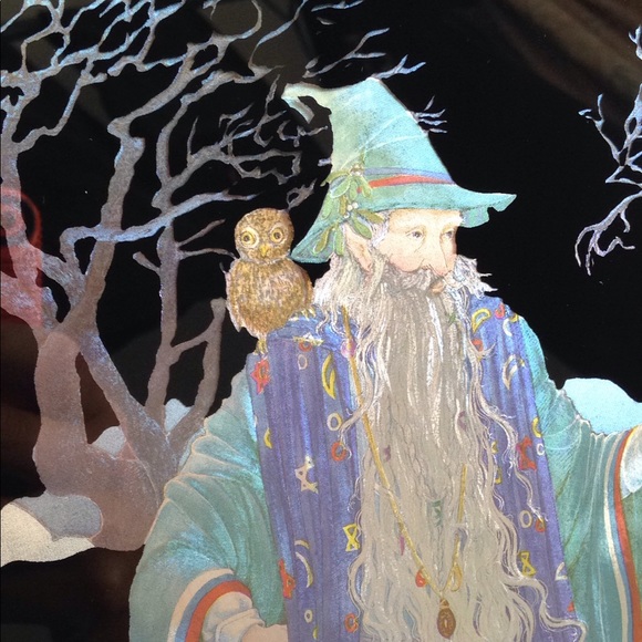Vintage Other - Foil Print Wizard 80s Art Gandalf Owl Staff Magic Vintage Other - Foil Print Wizard 80s Art Gandalf Owl Staff Magic